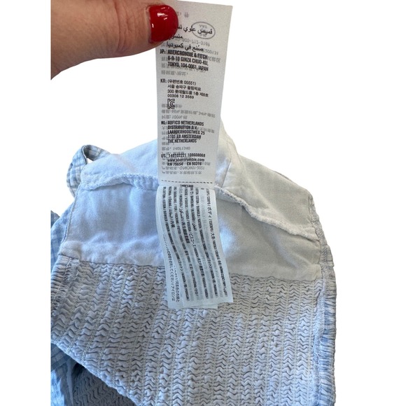 Abercrombie and Fitch Gingham Smocked Crop Top Blue White Size L Cottagecore - Picture 4 of 4
